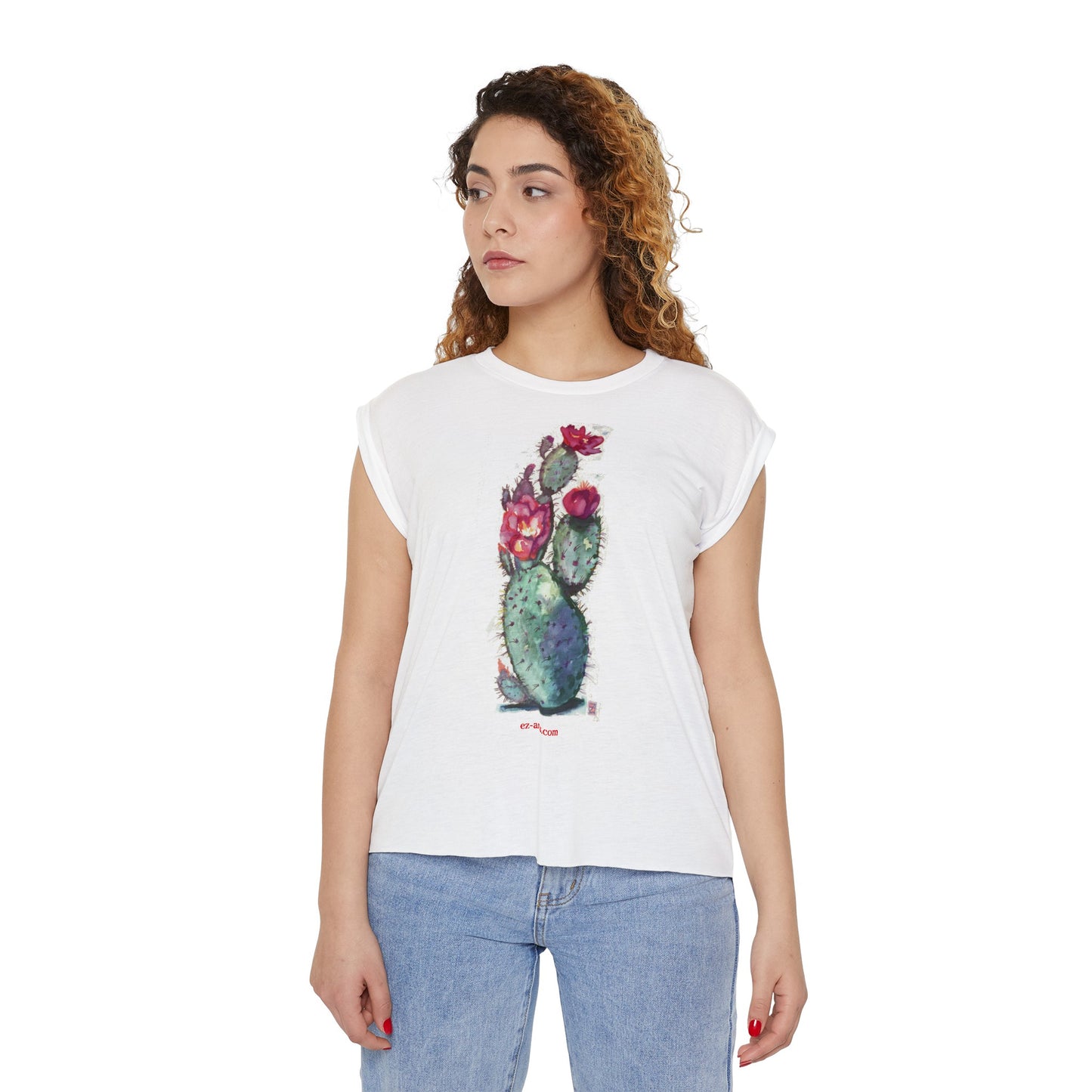 Women’s Flowy Rolled Cuffs Muscle Tee - Cactus (LP001)