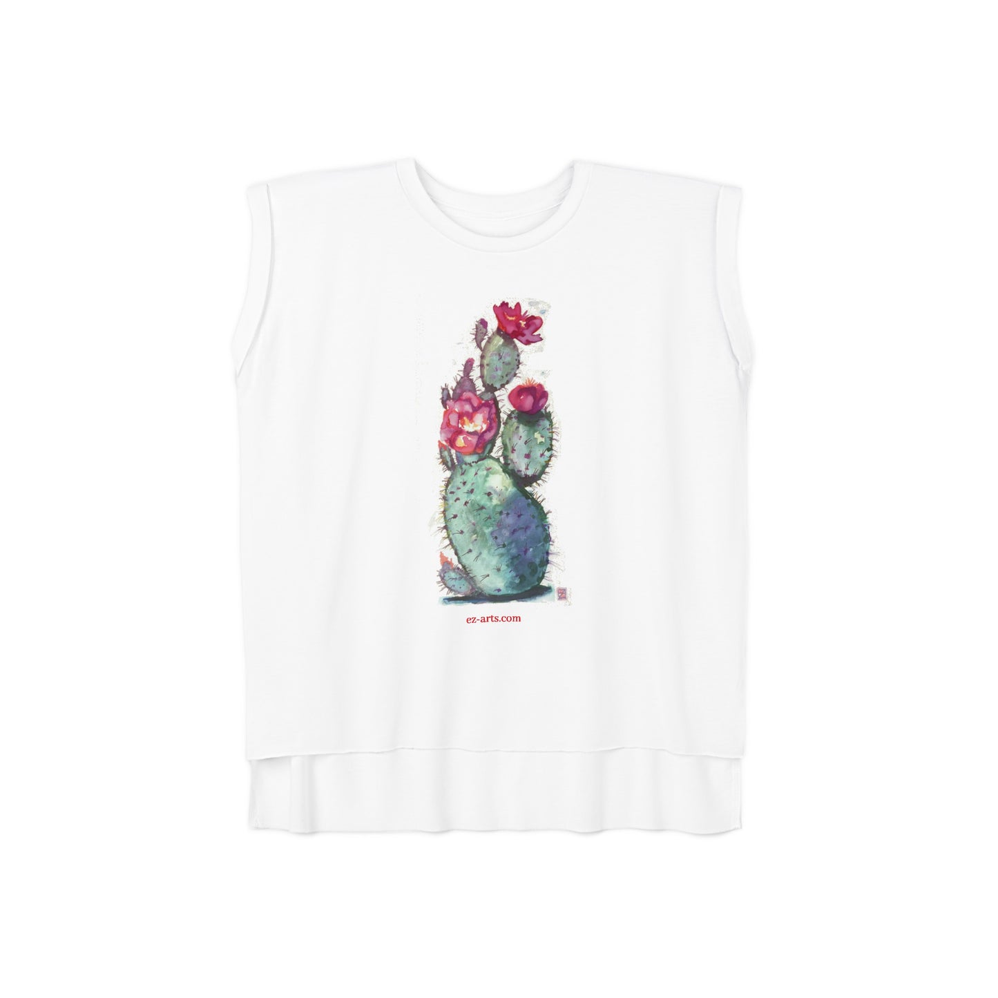 Women’s Flowy Rolled Cuffs Muscle Tee - Cactus (LP001)